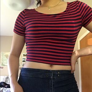 Forever 21 vintage red navy striped crop top